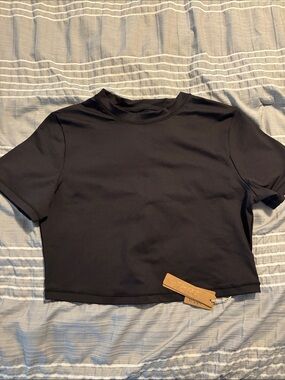 SKIMS Black Cropped Swim Short Sleeve Top